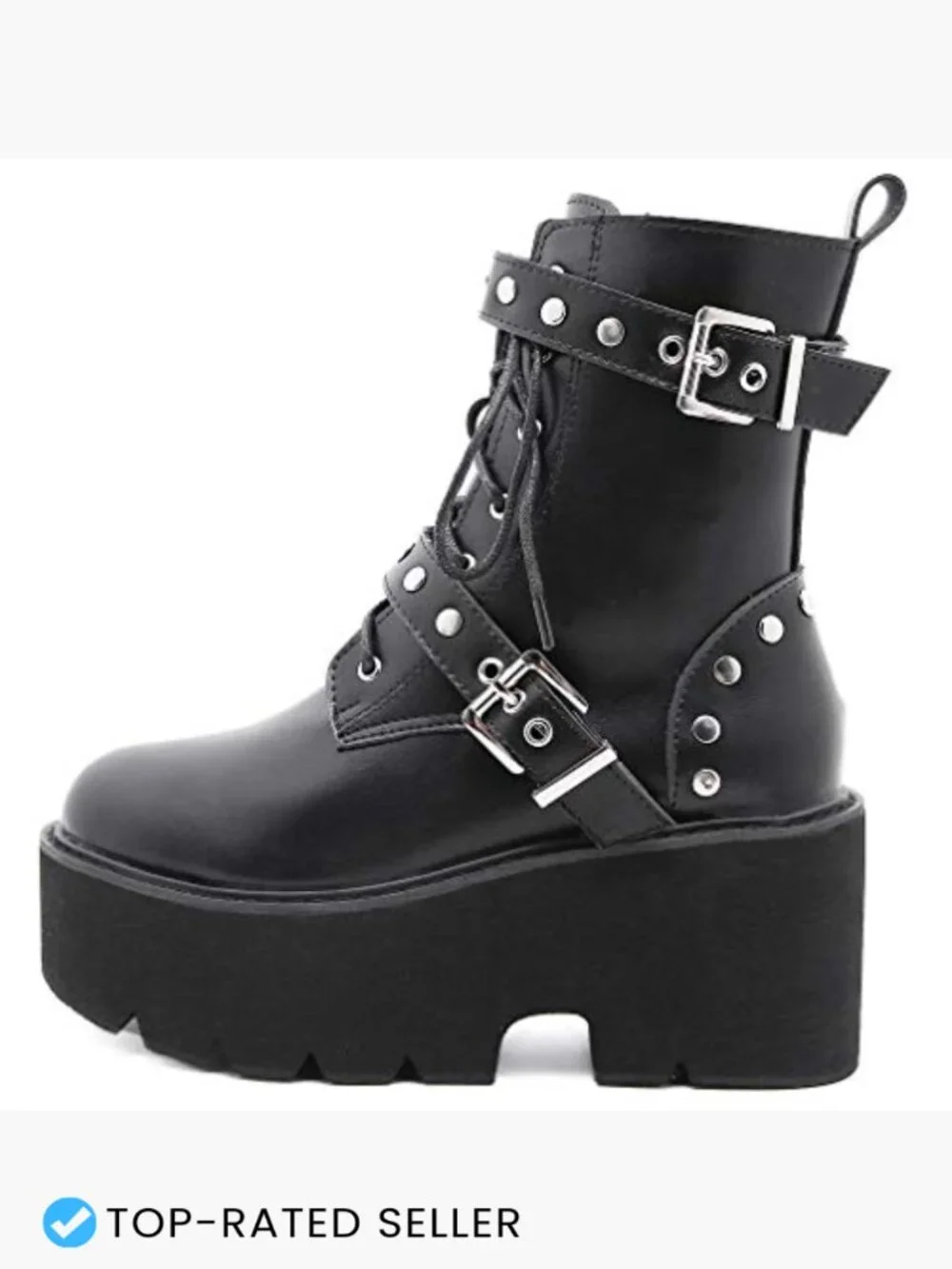 Goth Patent Ankle Boots Chunky Platform High Heel Lace Up Combat Punk Booties